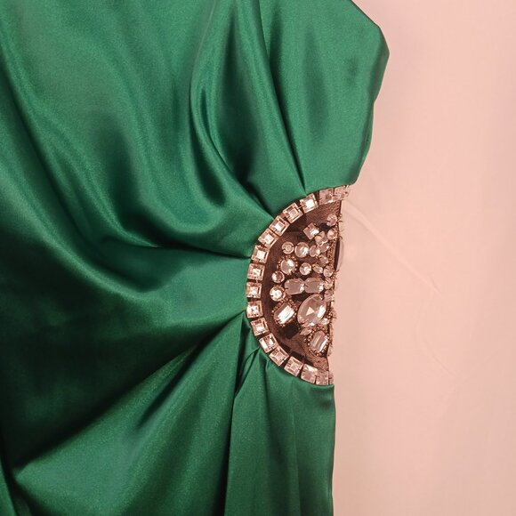 Betsy & Adam Green One Shoulder Party Dress with Gems Size 10 - Picture 2 of 9